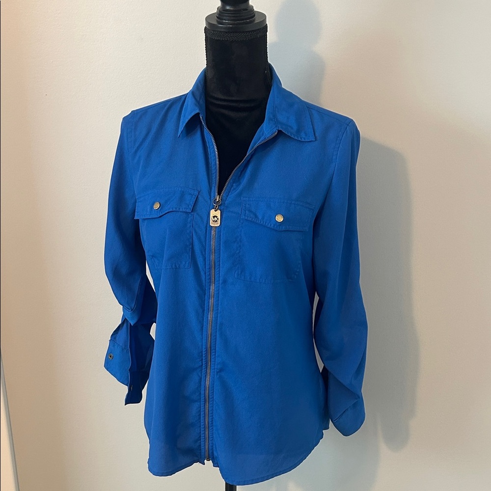 Michael Kors Blue Zip-Up Shirt